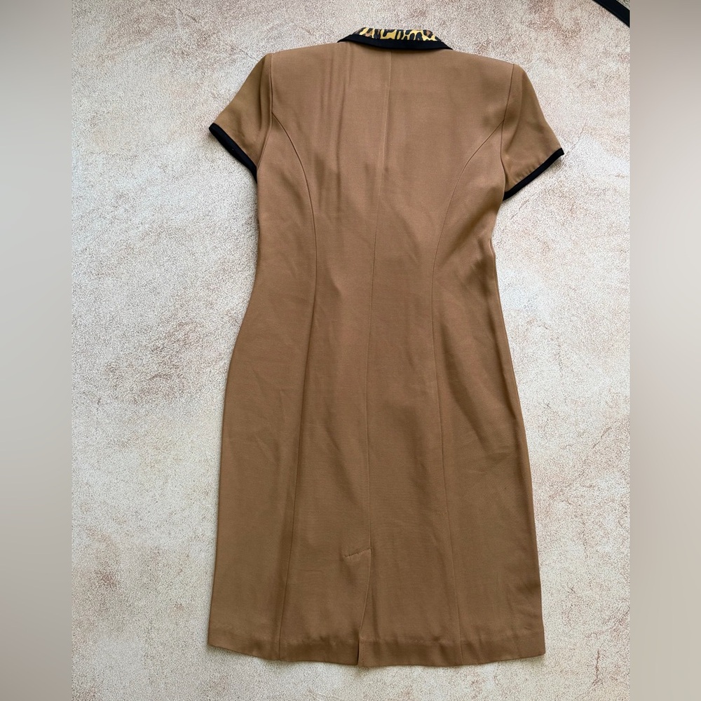Danny & Nicole Tan Midi Dress with Leopard Trim - Picture 3 of 3